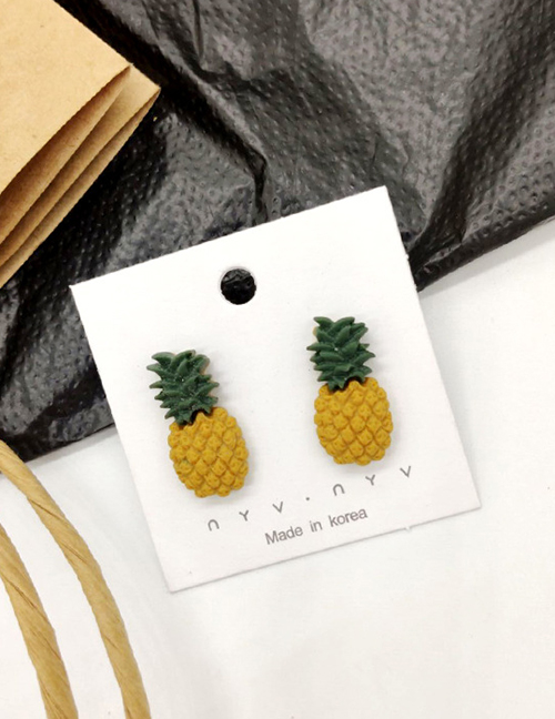 Fashion Pineapple Yellow  Silver Needle Fruit And Vegetable Earrings