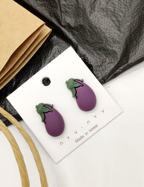 Fashion Eggplant Purple  Silver Needle Fruit And Vegetable Earrings