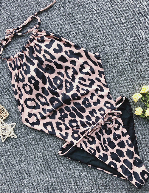 Fashion Leopard Drawstring Contrast Print One-piece Swimsuit