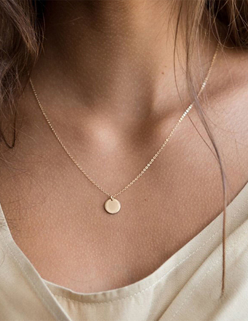Fashion Gold Stainless Steel Geometric Round Gold-plated Necklace