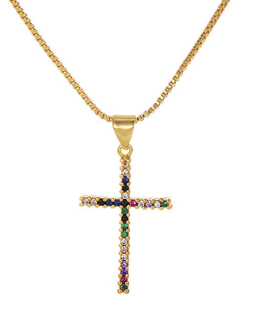 Fashion Gold Copper Inlay Zircon Cross Necklace