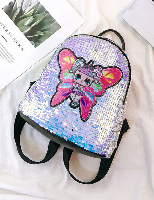 Butterfly White Children's Cartoon Sequin Backpack