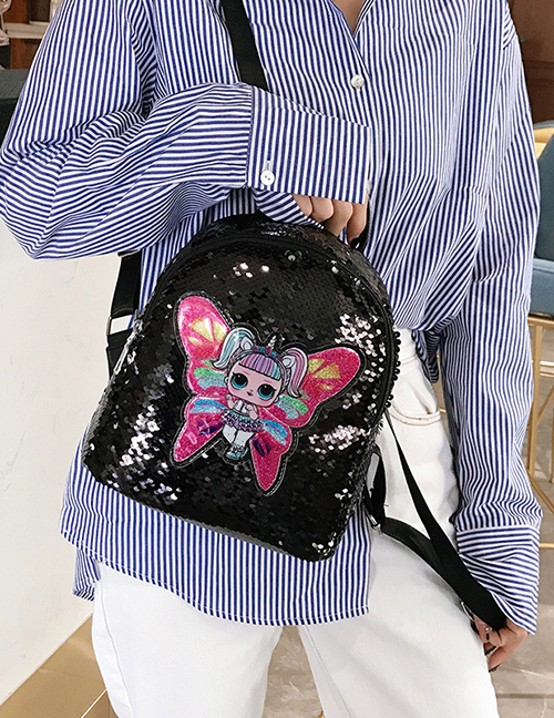 Butterfly Black Children's Cartoon Sequin Backpack
