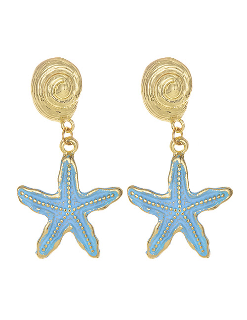 Blue Alloy Conch Starfish Stud Earrings