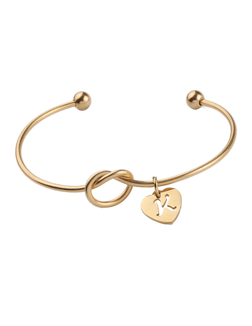 Fashion Gold Stainless Steel Love Knotted Open Bracelet (letter Optional)