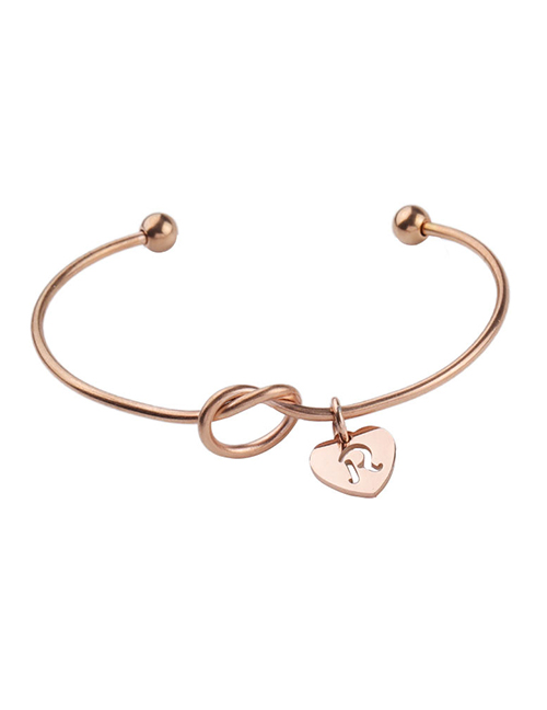 Fashion Rose Gold Stainless Steel Love Knotted Open Bracelet (letter Optional)