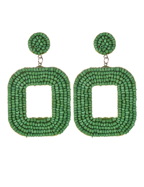 Fashion Green Felt Cloth Rice Beads Square Earrings