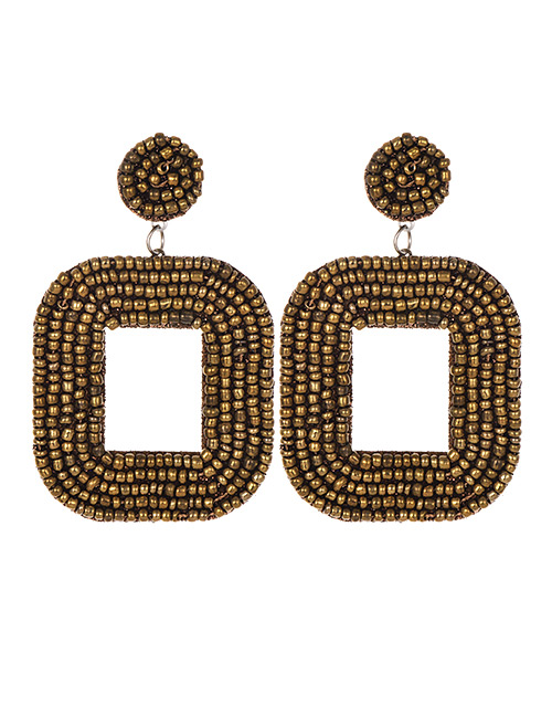 Fashion Gold Felt Cloth Rice Beads Square Earrings