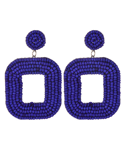 Fashion Royal Blue Felt Cloth Rice Beads Square Earrings