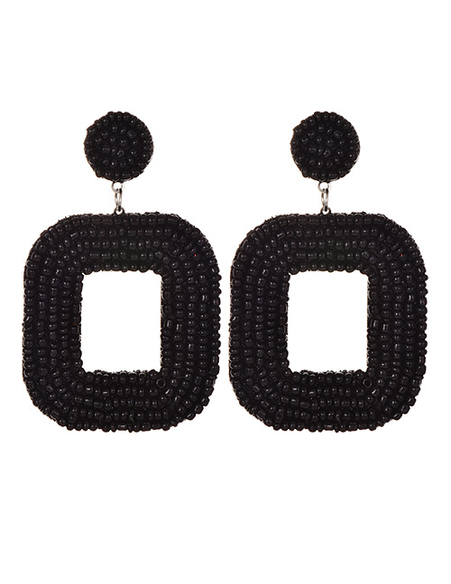 Fashion Black Felt Cloth Rice Beads Square Earrings