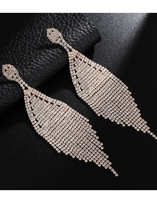 Fashion Gold + White Diamond Fringed Diamond Earrings