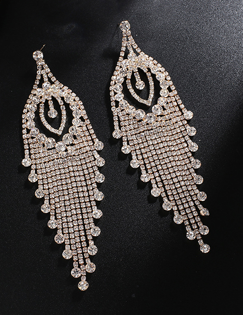 Fashion Gold + White Diamond Full Tassel Earrings