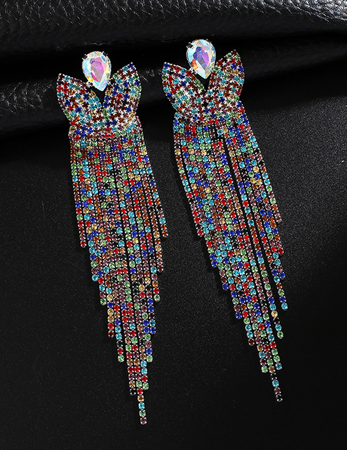 Fashion Silver + Color Diamond Full Tassel Earrings