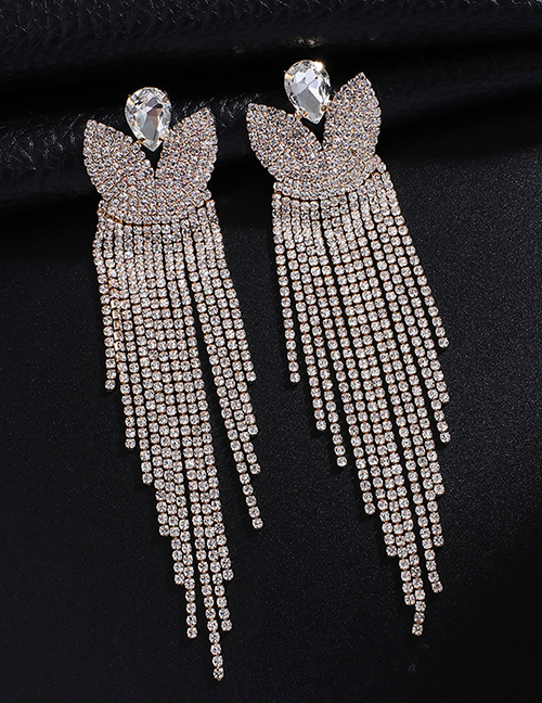Fashion Gold + White Diamond Full Tassel Earrings