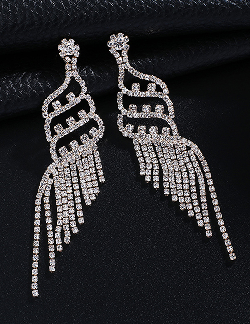 Fashion Gold + White Diamond Fringed Full Diamond Geometric Earrings