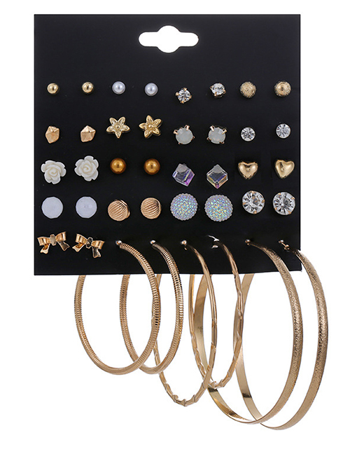 Fashion Gold Full Diamond Heart-shaped Crystal Pearl Stud Earrings 20 Pairs