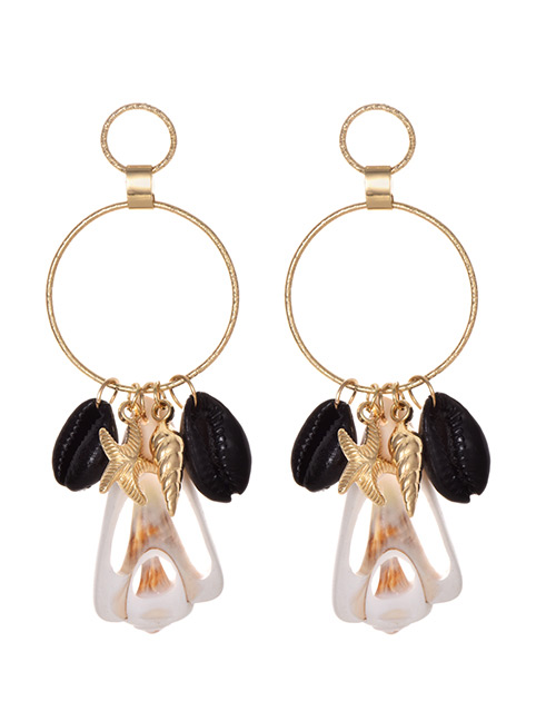Fashion Black Alloy Shell Starfish Earrings