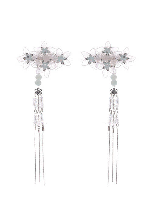 Fashion White Crystal Flower Tassel Hair Clip