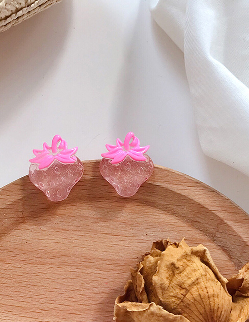 Fashion Light Pink  Silver Needle Strawberry Acrylic Earrings