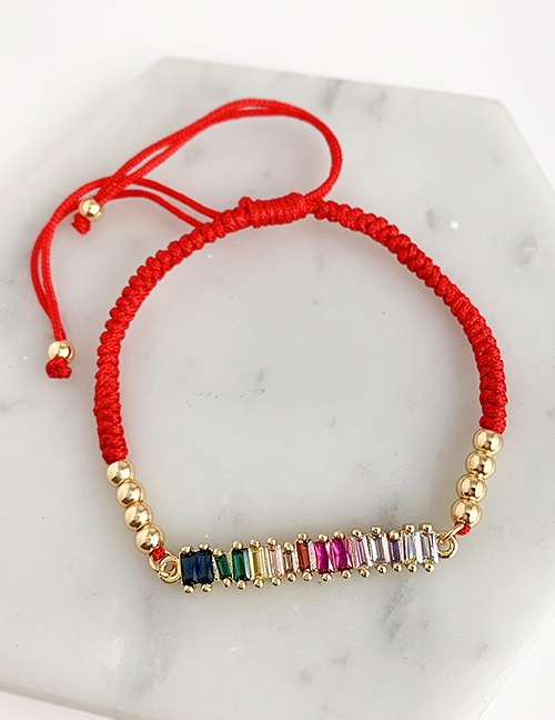 Fashion Red Copper Inlaid Zircon Braided Rope Beaded Bracelet