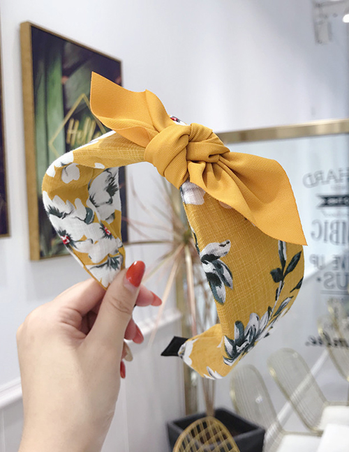 Fashion Yellow Floral Fabric Bow Wide-brimmed Headband