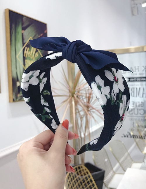 Fashion Navy Floral Fabric Bow Wide-brimmed Headband