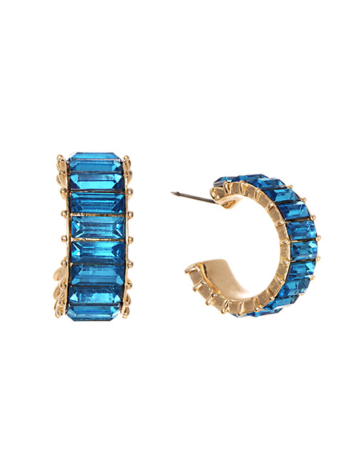 Fashion Blue Alloy Diamond Wide Round Earrings