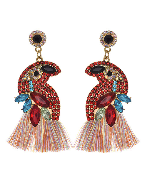 Fashion Color Alloy Diamond-studded Bird Tassel Earrings