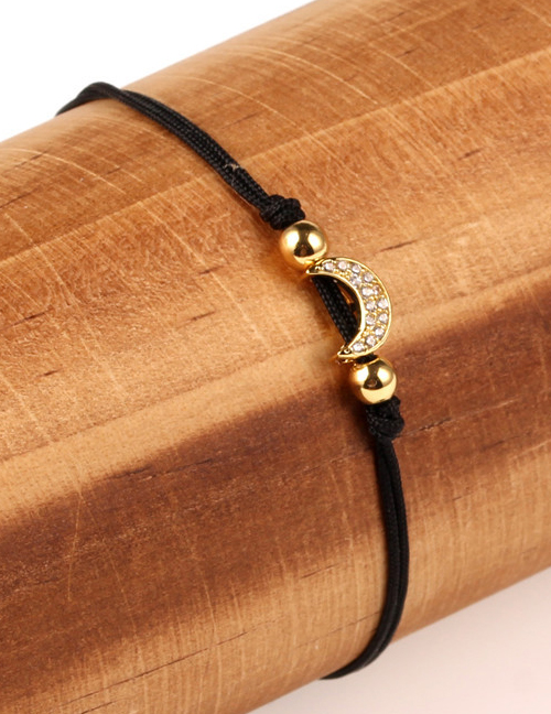 Fashion Moon Black Plated Gold And Diamond Braided Hand Rope