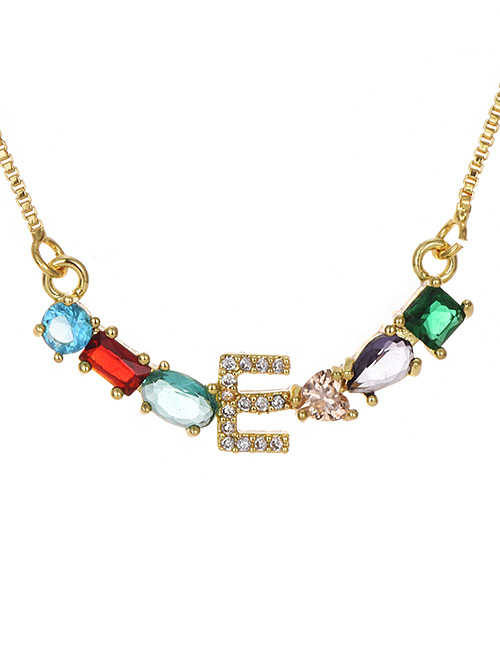 Fashion Golden E Copper Inlaid Zircon Letter Necklace