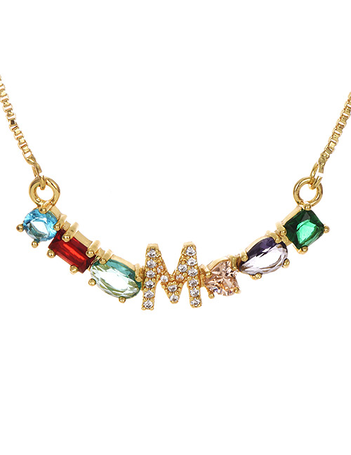 Fashion Golden M Copper Inlaid Zircon Letter Necklace