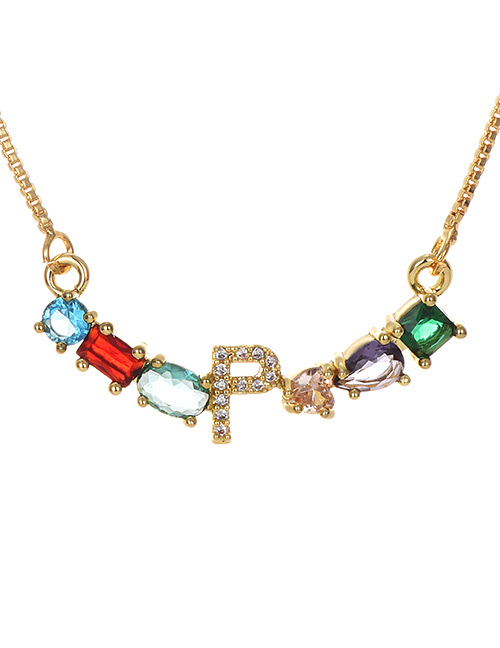 Fashion Golden P Copper Inlaid Zircon Letter Necklace