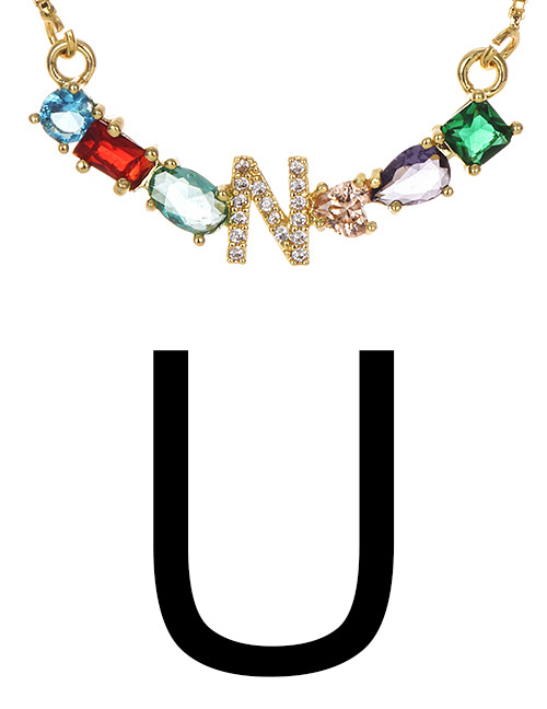 Fashion Golden U Copper Inlaid Zircon Letter Necklace