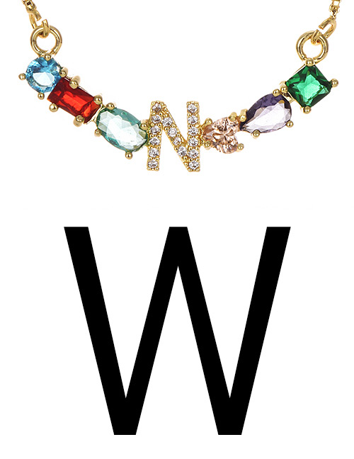 Fashion Golden W Copper Inlaid Zircon Letter Necklace