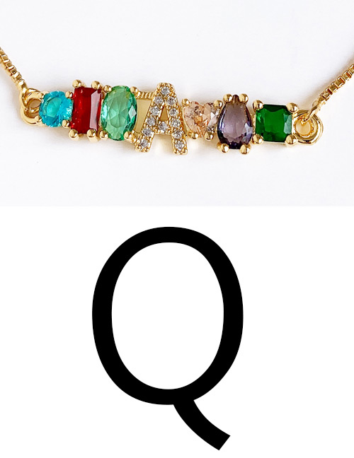 Fashion Golden Q Copper Inlaid Zircon Letter Bracelet