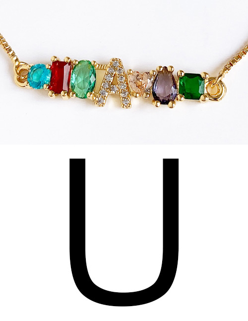 Fashion Golden U Copper Inlaid Zircon Letter Bracelet