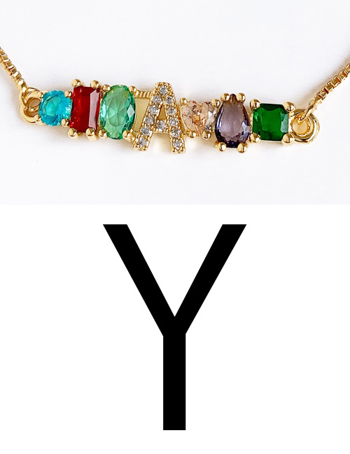 Fashion Golden Y Copper Inlaid Zircon Letter Bracelet