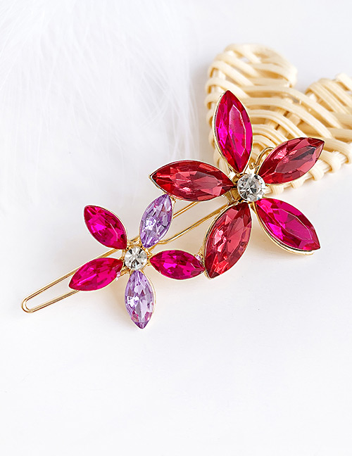 Fashion Red Alloy Diamond Flower Hair Clip