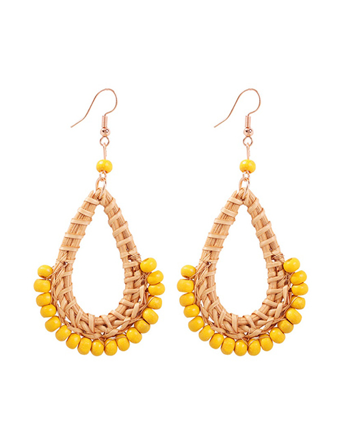 Fashion Yellow Alloy Rattan Resin Beads Earrings