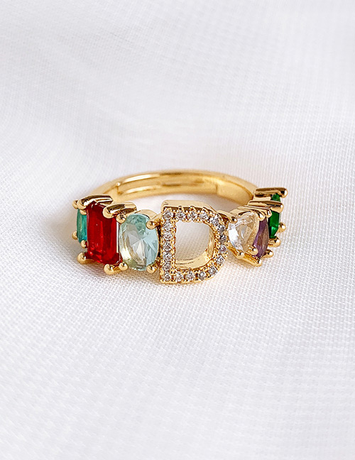 Fashion Golden D Copper Inlaid Zircon Letter Ring