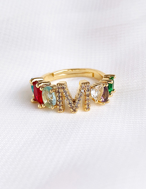 Fashion Golden M Copper Inlaid Zircon Letter Ring