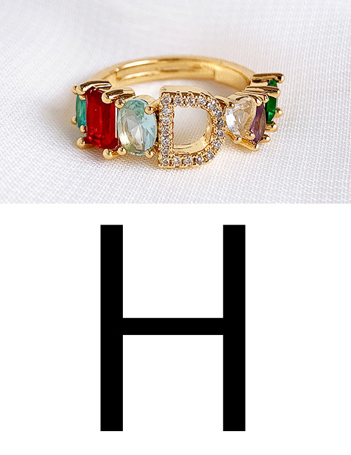 Fashion Golden H Copper Inlaid Zircon Letter Ring