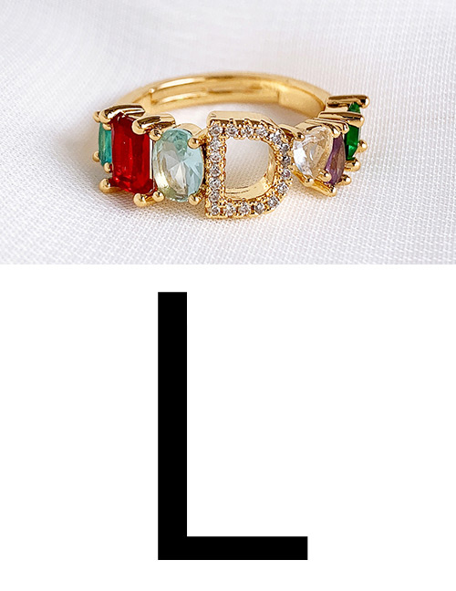 Fashion Gold L Copper Inlaid Zircon Letter Ring