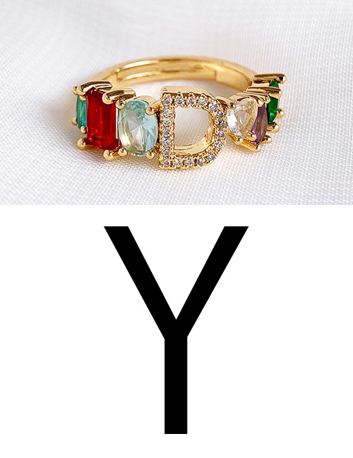 Fashion Golden Y Copper Inlaid Zircon Letter Ring