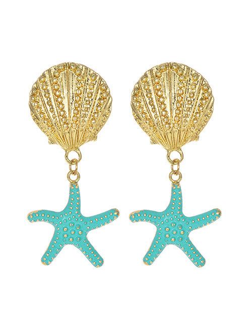Fashion Lake Green Alloy Shell Starfish Earrings