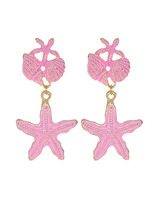 Fashion Pink Alloy Shell Starfish Earrings
