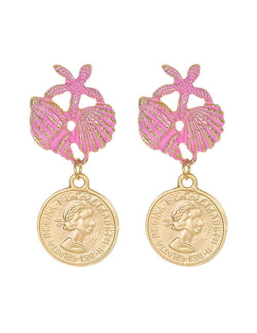 Fashion Pink Alloy Shell Starfish Portrait Earrings