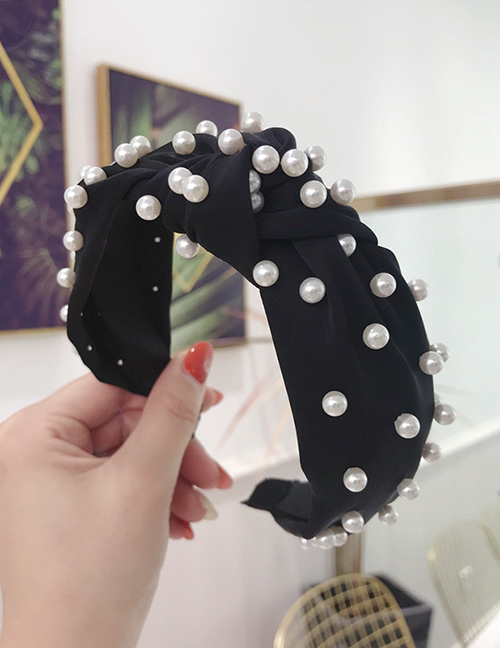 Fashion Black Cloth Beaded Beaded Knotted Wide-brimmed Headband