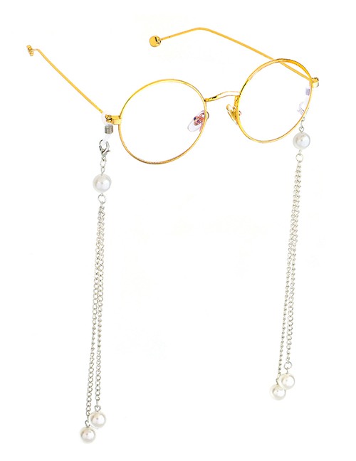 Fashion Silver Pearl Chain Double Buckle Glasses Chain