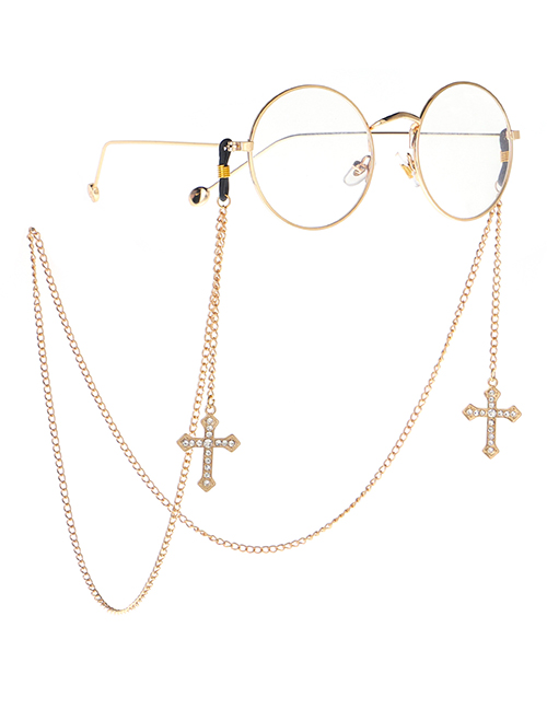 Fashion Gold Metal Diamond Cross Glasses Chain